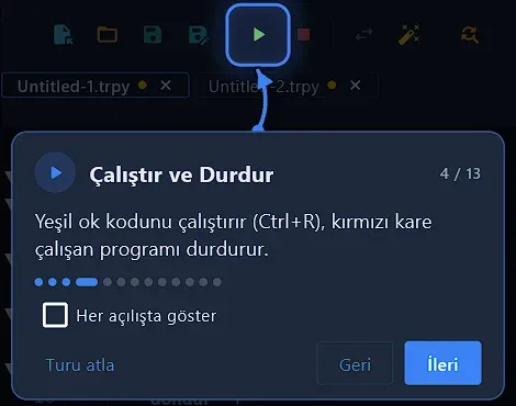 Turun dördüncü adımı Çalıştır ve Durdur düğmelerini vurguluyor